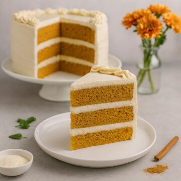 pumpkin spice cake with brown butter cream cheese frosting