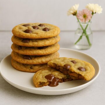 stack of cookies showing gooey chocolate