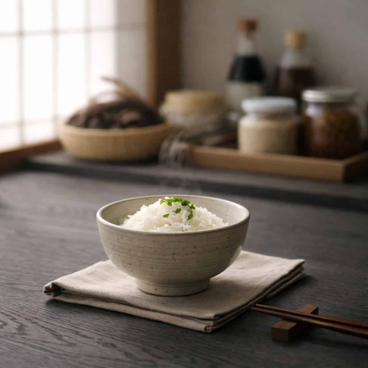 simple bowl of rice on minimalist counter