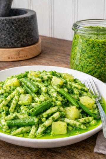 ligurain pesto genevese with troffie pasta